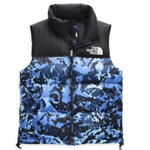 The North Face Women Retro Nuptse 700 Down Filled Vest Blue Camo Size L NWT $199